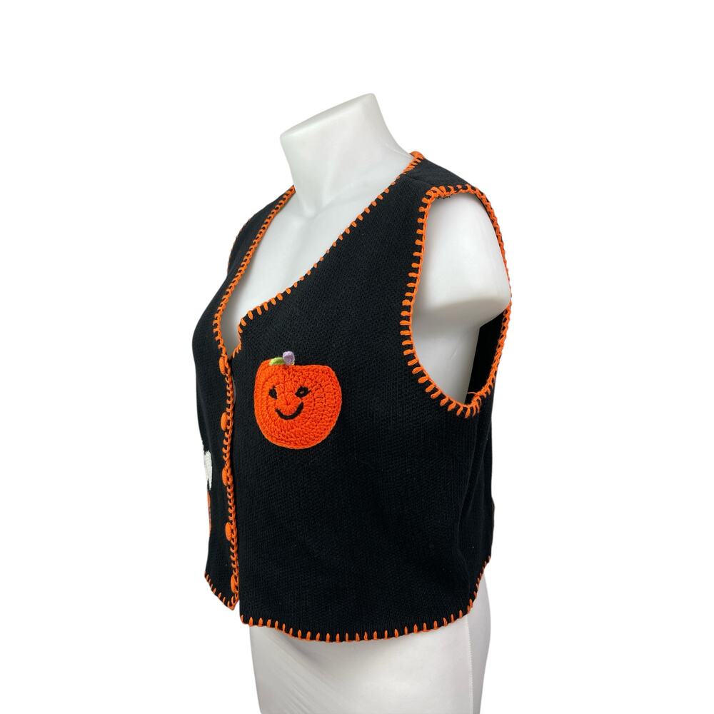Cider Womens Black Coral Stitch Pumpkin Knit Button Up Cardigan Sweater Vest 3XL - Picture 2 of 6